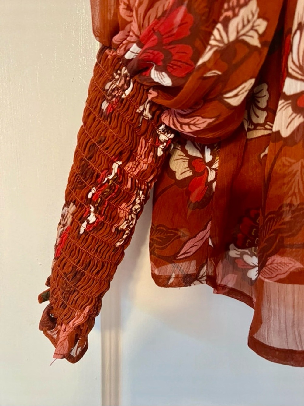 ELOQUII Floral Ruffle Neck Blouse Size 22 Sheer Boho Fall Top - Picture 4 of 10